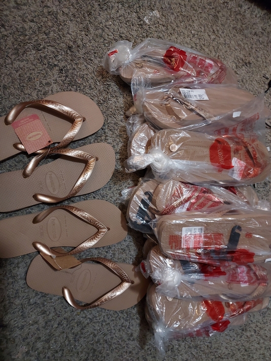 Havaianas Shoes - Havaianas Slim Flip Flops in Metallic Rose Gold and Beige